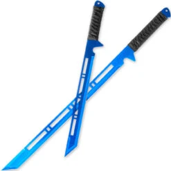 Blue Moon Full Tang Ninja Dual Wield Swords | Neon Blue Cyberpunk Sharpened Tanto Straitblade Shinobi Lighteningcut Ninjato Set -Knife & Sword SS2727BL 50399.1674149097
