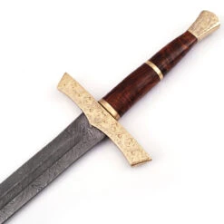 Elite Duelist Damascus Sword Floral Engraved Brass Guard And Pommel Leather Sheath Included -Knife & Sword SSD2262 35819.1595341286