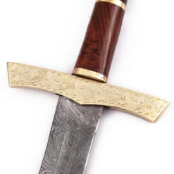 Elite Duelist Damascus Sword Floral Engraved Brass Guard And Pommel Leather Sheath Included -Knife & Sword SSD2262 76457.1595341286