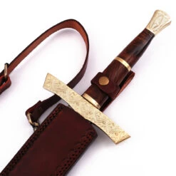 Elite Duelist Damascus Sword Floral Engraved Brass Guard And Pommel Leather Sheath Included -Knife & Sword SSD2262 30242.1595341286