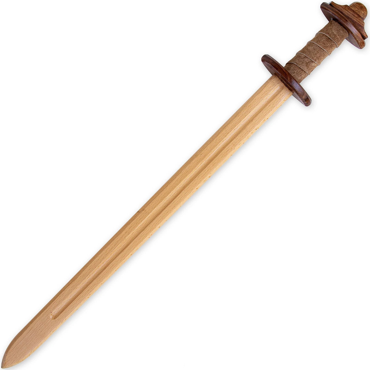 Steamed Beech Wood Practice Viking Sword | Lobed Pommel & Brown Leather Wrapped Handle 1 Steamed Beech Wood Practice Viking Sword | Lobed Pommel & Brown Leather Wrapped Handle