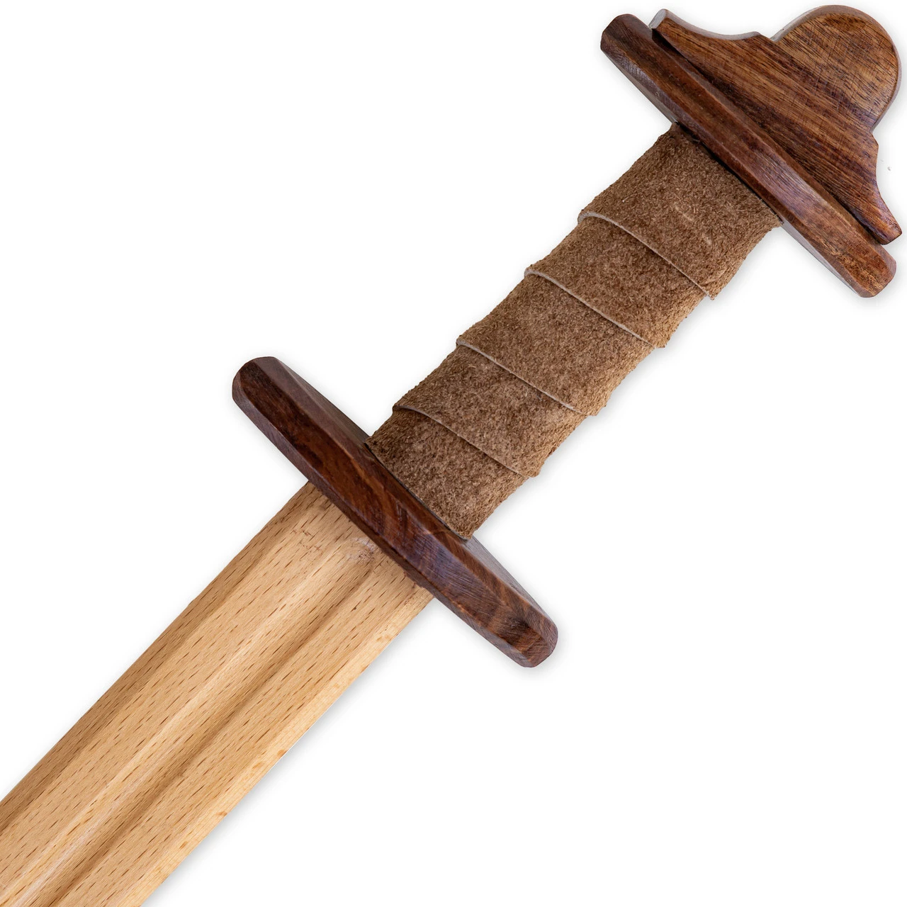Steamed Beech Wood Practice Viking Sword | Lobed Pommel & Brown Leather Wrapped Handle 2 Steamed Beech Wood Practice Viking Sword | Lobed Pommel & Brown Leather Wrapped Handle - Image 2