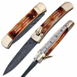 Lever Lock Damascus Deaths Door Pocket Knife -Knife & Sword lv1br 68288.1564504536
