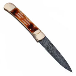 Lever Lock Damascus Deaths Door Pocket Knife