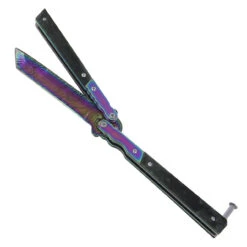 Eye Of The Tiger Rainbow Damascus Steel Butterfly Knife